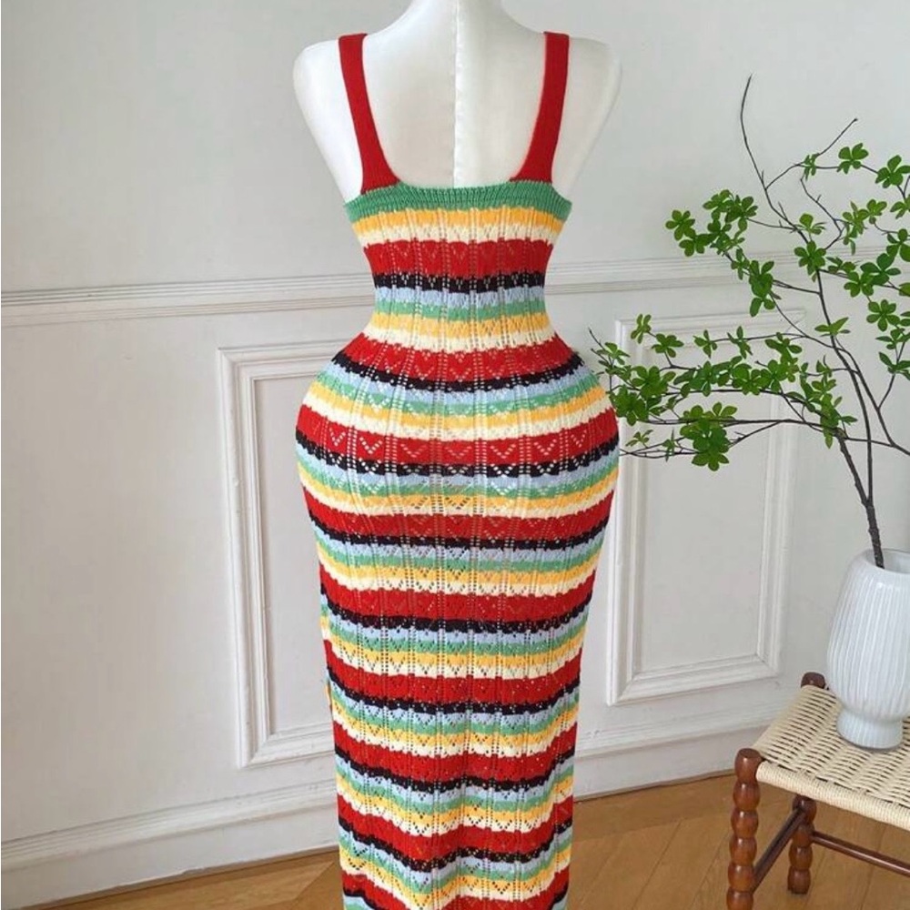Sleeveless Multicolor Striped Knit Maxi Dress - Picture 2 of 3
